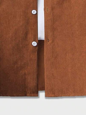 ROMWE MEN Casual معطف بغطاء رأس من الكوردوروي بأزرار أمامية بأكمام طويلة للرجال، للمدرسة، للخريف والشتاء