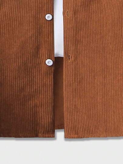 ROMWE MEN Casual معطف بغطاء رأس من الكوردوروي بأزرار أمامية بأكمام طويلة للرجال، للمدرسة، للخريف والشتاء