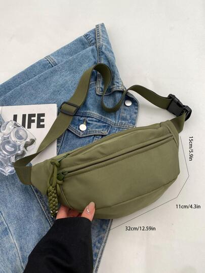 حقيبة خصر خضراء بسوستة بسيطة، حقيبة بطن بلوك للاستعداد في أول يوم مدرسي