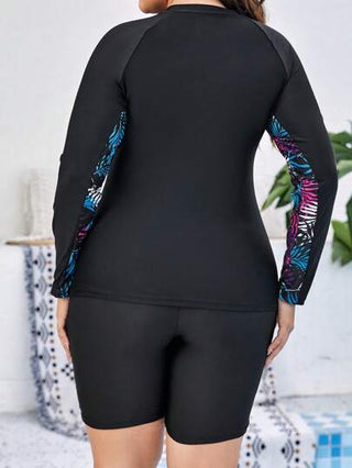 Swim SPRTY بدلة واقية من الشمس ذات أكمام طويلة بطبعة استوائية مقاس كبير للشاطئ الصيفي
