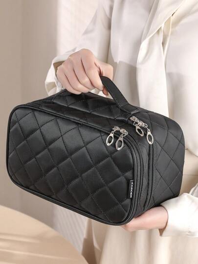 قطعة واحدة حقيبة مكياج كبيرة السعة مزدوجة الطبقات مقاومة للماء متعددة الوظائف للنساء والفتيات ، حقيبة مكياج ، حقيبة مستحضرات التجميل ، حقيبة حمام ، مكعبات تغليف ، ضروريات السفر واليخوت والإقامة في الجامعة ، هدايا لوصيفات العروس والأمهات وأعياد...