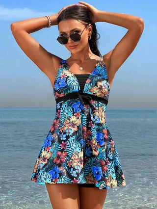 طقم تانكيني حريمي Swim Lushoire بيكيني مكشوف بطباعة استوائية للشاطئ الصيفي