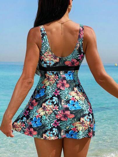 طقم تانكيني حريمي Swim Lushoire بيكيني مكشوف بطباعة استوائية للشاطئ الصيفي