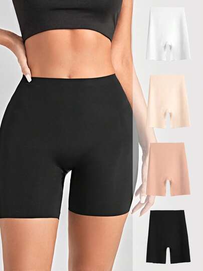 SHEIN شورت داخلي سادة غير ظاهر - 4 قطع