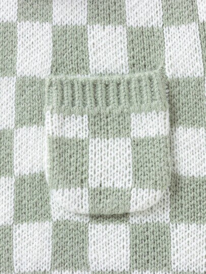 SHEIN بدلة رضيعة رياضية بنقشة الشيكر بجيب لوحة معلقة، بدون تي شيرت، مناسبة لعيد الميلاد