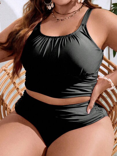 Swim Basics طقم بكيني ذو خصر عالي منتفخ مقاسات كبيرة للشاطئ الصيفي