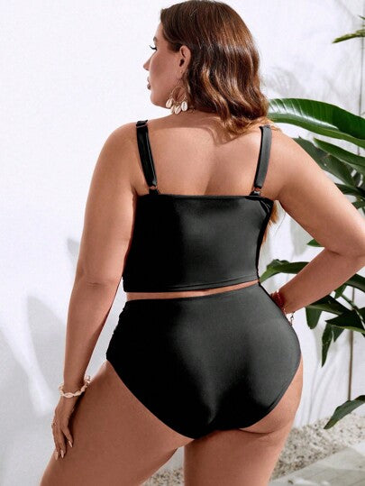Swim Basics طقم بكيني ذو خصر عالي منتفخ مقاسات كبيرة للشاطئ الصيفي