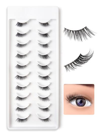 Homaylash رموش صناعية , 10 زوج / حزمة نصف رموش صناعية , 11mm طبيعي متقاطع أسلوب لألياف الاصطناعية فايبر عين رمشة شفاف حزام رموش مزيفة الى الاستخدام اليومي رموش رموش اصطناعي