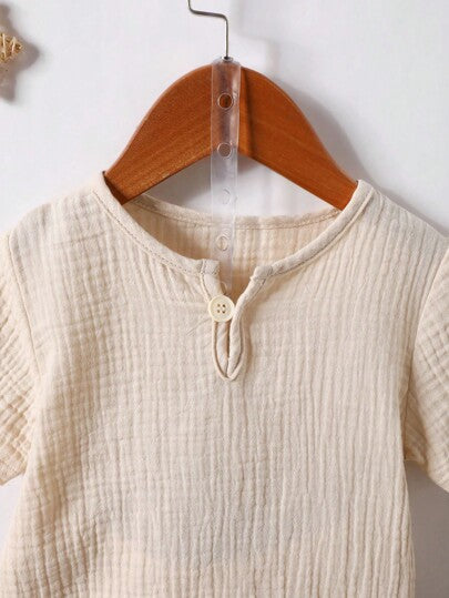 SHEIN Vintaside Kids لباس علوي طفل صبي مطوية ربع زر و شورت