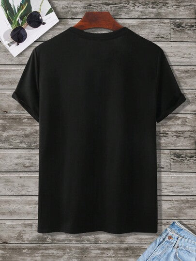 Manfinity Homme قميص كاجوال قصير الأكمام مزين برسوم كرتونية وشعارات للرجال، مناسب للخروج، للزوج