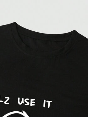 Manfinity Homme قميص كاجوال قصير الأكمام مزين برسوم كرتونية وشعارات للرجال، مناسب للخروج، للزوج