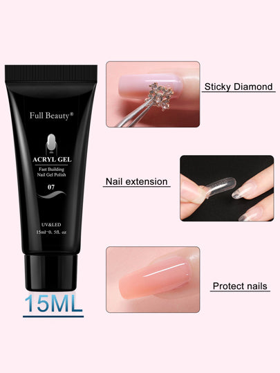 FULL BEAUTY أداة تكوين جل الأظافر بسرعة، جل البرد الأكريليك لتمديد الأظافر الموجود أصلياً - 15 مل، جل الأظافر السائل غير مؤلم وشفاف