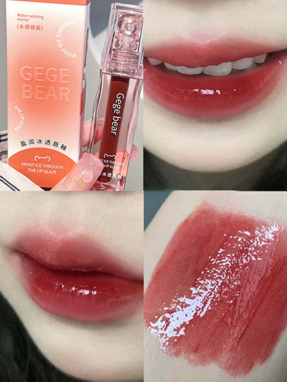 Gege Bear رطب مرآة مرطب ملمع شفاه , ضد للماء يدوم طويلا ارتداء غير لاصق فنجان ملمع شفاه احمر الشفاة سائل