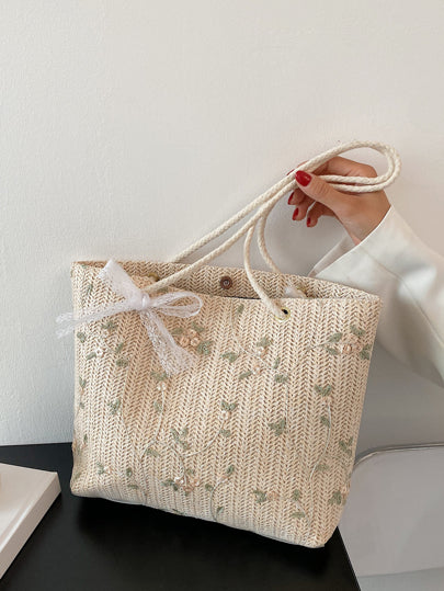 حقيبة كروشيه مزهرية ذات حزام كتف، ضروريات عطلة نهاية الأسبوع، مثالية للسفر والرحلات والعطلات والشاطئ