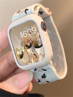 حزام ساعة سيليكون طباعة زهرة متوافق مع Apple Watch قطعة واحدة