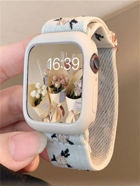 حزام ساعة سيليكون طباعة زهرة متوافق مع Apple Watch قطعة واحدة