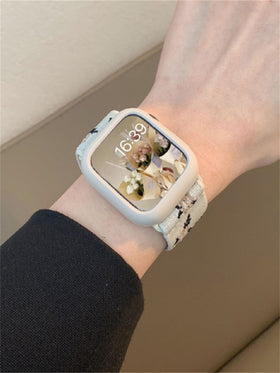 حزام ساعة سيليكون طباعة زهرة متوافق مع Apple Watch قطعة واحدة