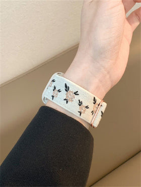 حزام ساعة سيليكون طباعة زهرة متوافق مع Apple Watch قطعة واحدة