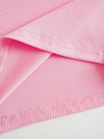 INAWLY قميص بدون أكتاف و تنورة بحواف مضلعة للصيف