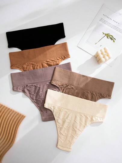 Shein Underwear&Sleepwear Basics سروال داخلي موحدة اللون أسلوب أساسي 5 قطع