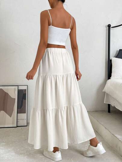 EZwear تنورة خصر عالي حافة مكشكشة
