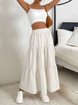 EZwear تنورة خصر عالي حافة مكشكشة