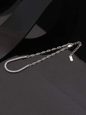 ORSA JEWELS سوار رياضة التنس النصفي الحقيقي من الفضة الاسترليني 925 قطعة واحدة مع سلسلة اليد مجوهرات نسائية رائعة مع حجر الزركونيا الكوبيك الرائع على شكل البريليانت ، أفضل هدية لعيد الميلاد
