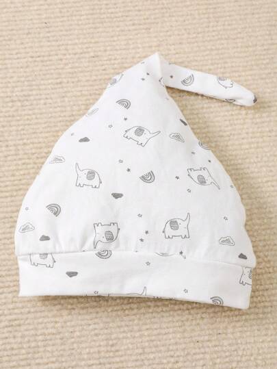 SHEIN Vintaside Kids تيشيرت قطني للأولاد مع بنطلون وقبعة مطبوعة برسوم كرتونية وأزرار أمامية
