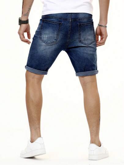 Manfinity Homme شورت جينز جورت مع جيب منحرف للرجال