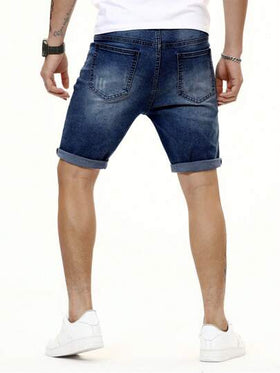 Manfinity Homme شورت جينز جورت مع جيب منحرف للرجال