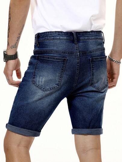 Manfinity Homme شورت جينز جورت مع جيب منحرف للرجال