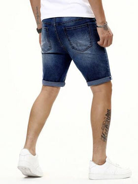 Manfinity Homme شورت جينز جورت مع جيب منحرف للرجال