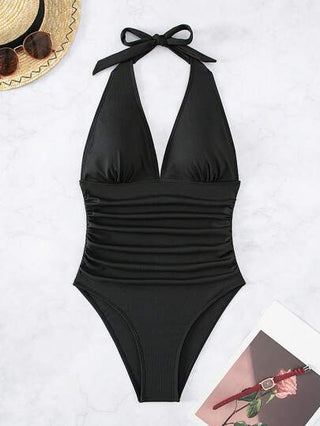 مايوه حريمي قطعة واحدة Swim Basics ملابس سباحة قطعة واحدة تجاعيد رسن