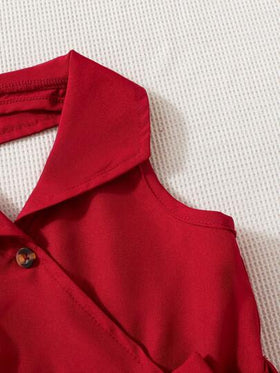 SHEIN Elladie kids فستان بوسط مربوط وياقة منسدلة للبنات، فستان أنيق وأنيق للمناسبات