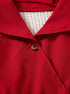 SHEIN Elladie kids فستان بوسط مربوط وياقة منسدلة للبنات، فستان أنيق وأنيق للمناسبات