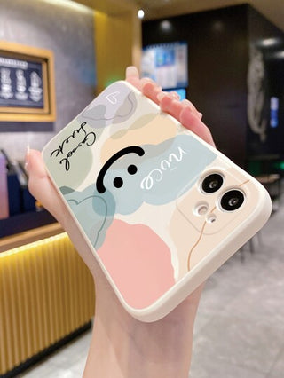 قطعة واحدة من حافظة هاتف صخرية مستقيمة الحواف مزينة بوجه مبتسم، متوافقة مع Apple/// Redmi/VIVO/OPPO