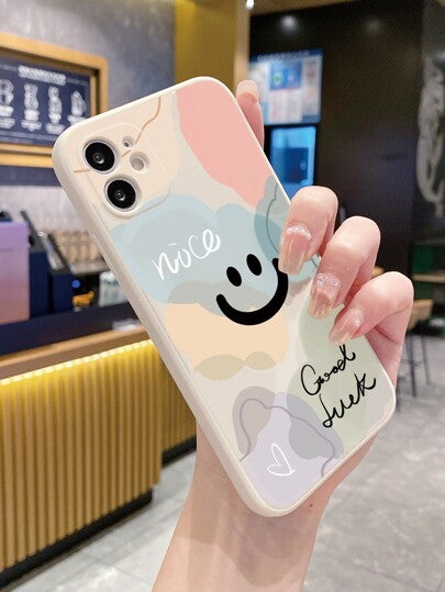 قطعة واحدة من حافظة هاتف صخرية مستقيمة الحواف مزينة بوجه مبتسم، متوافقة مع Apple/// Redmi/VIVO/OPPO