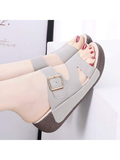 الصيف الجديد للنساء سميك باطن حذاء شبشب , مانع للانزلاق شاطئ بحر خارجي مريح منصة صنادل مع لين نعال داخلي و زيادة حذاء كعب عالي الى متوسط العمر و كبير