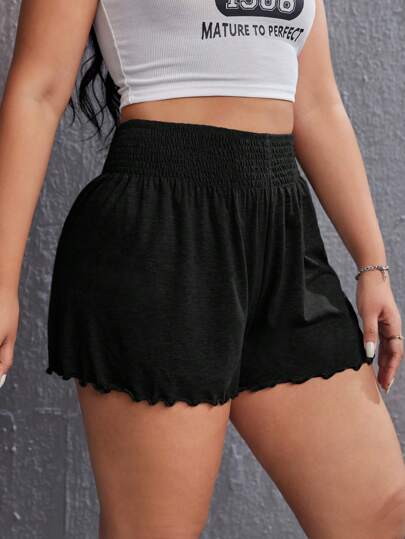 SHEIN EZwear بنطلون قصير مقلم نمط نبات الخس موحدة اللون
