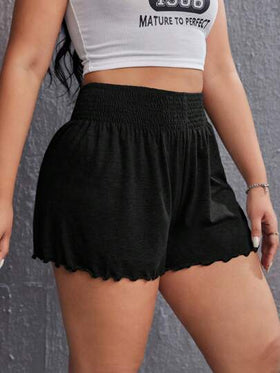 SHEIN EZwear بنطلون قصير مقلم نمط نبات الخس موحدة اللون