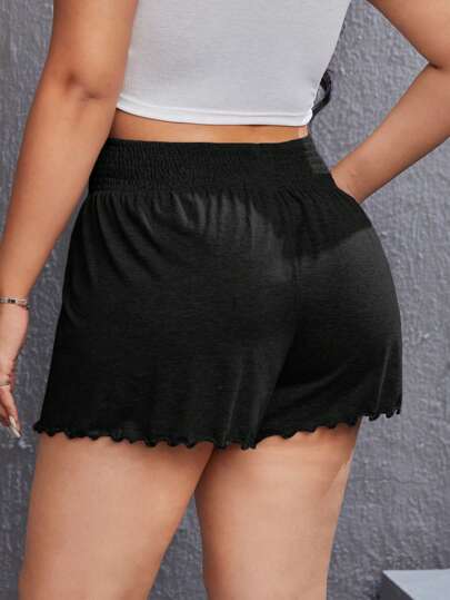 SHEIN EZwear بنطلون قصير مقلم نمط نبات الخس موحدة اللون