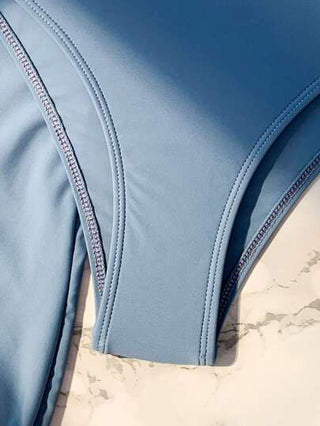 Swim ملابس سباحة بيكيني بسيط مفتوح الكتف الواحد مع تنورة شاطئ