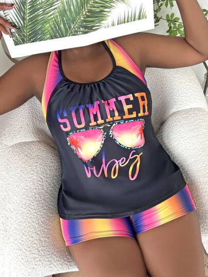 Slaydiva طقم سباحة حجم كبير مطبوع برسم حرفي شاطئي صيفي