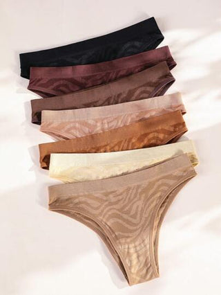 Shein Underwear&Sleepwear Basics سروال داخلي سلس مخطط شكل حمار وحشي 7 قطع