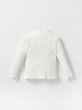 Cozy Pixies ملابس علوية طويلة الأكمام بنقشة سادة مزدوجة وطوق واقي مع طرف مكشكش لطفلات الأطفال، مجموعة من قطعتين
