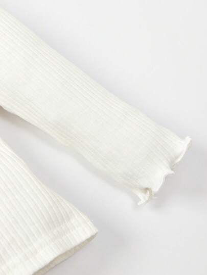 Cozy Pixies ملابس علوية طويلة الأكمام بنقشة سادة مزدوجة وطوق واقي مع طرف مكشكش لطفلات الأطفال، مجموعة من قطعتين