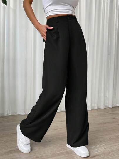 EZwear بنطلون لون أسود قطعة واحدة بجيب مائل، ملابس رمضان