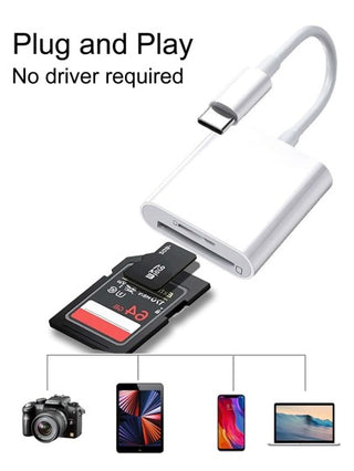 محول قارئ بطاقة الذاكرة 2 في 1 من النوع سي إلى بطاقة الذاكرة الصغيرة (microSD) والبطاقة القياسية (SD)، قابل للتوصيل والتشغيل، متوافق مع بطاقات الذاكرة SD وmicroSD بأنواعها المختلفة لكاميرات السيارة وكاميرات المراقبة والكاميرات الرقمية.