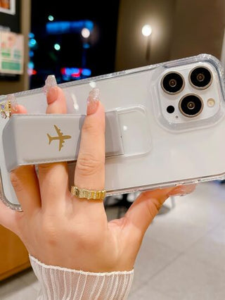 كفر هاتف شفاف مع حامل قابل للطي متوافق مع iPhone 15/15برو/15بلس/15 برو ماكس