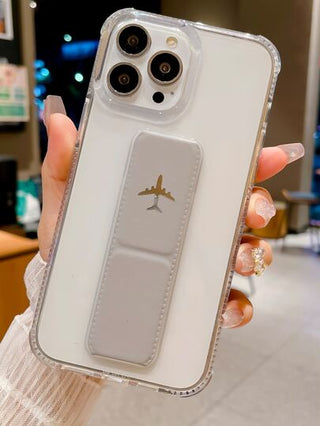كفر هاتف شفاف مع حامل قابل للطي متوافق مع iPhone 15/15برو/15بلس/15 برو ماكس